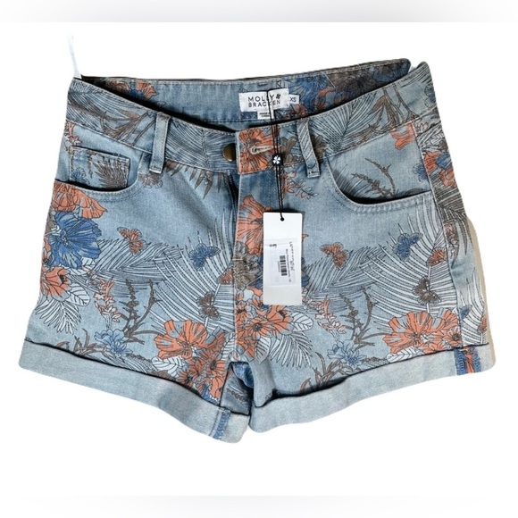 Molly Bracken Pants - NWT Molly Bracken Floral Jean Shorts - Blue and Orange